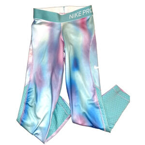 Nike Pro Warm Leggings Womens Rainbow Active Gym Swoosh Textured SMALL Tie Dye